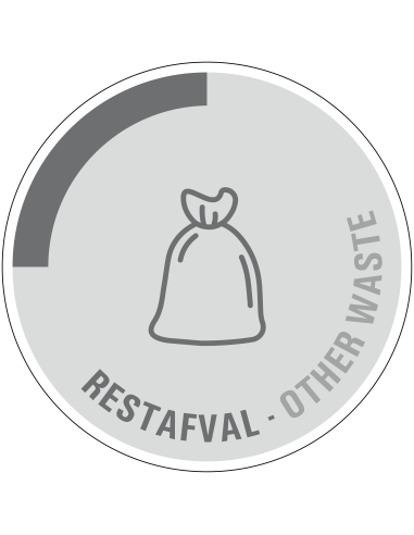 Restafval sticker, tweetalig, grijs, rond, tekst restafval otherwaste en vuilniszak