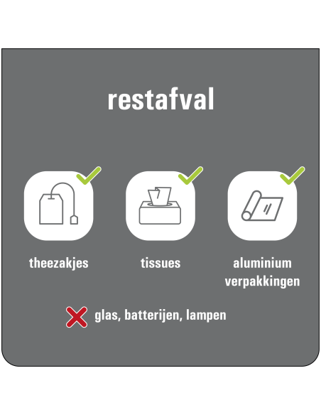 Rest afval bord, kunststof, grijs wit, vierkant