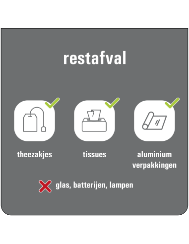 Rest afval sticker, grijs wit, vierkant