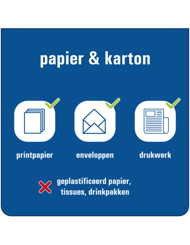 Papier & karton afval bord, kunststof, blauw wit, vierkant