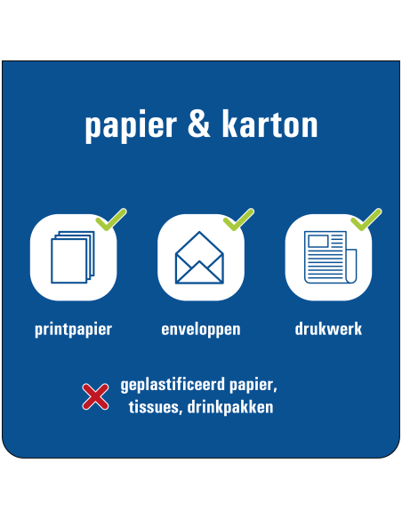 Papier & karton afval bord, kunststof, blauw wit, vierkant