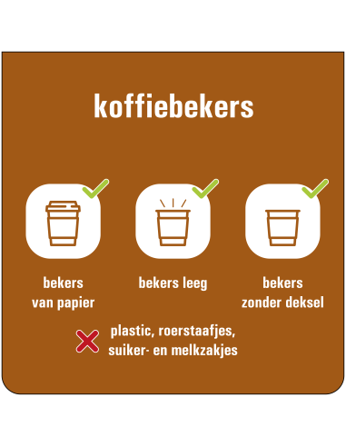 Koffiebekers afval sticker, grijs, wit, vierkant