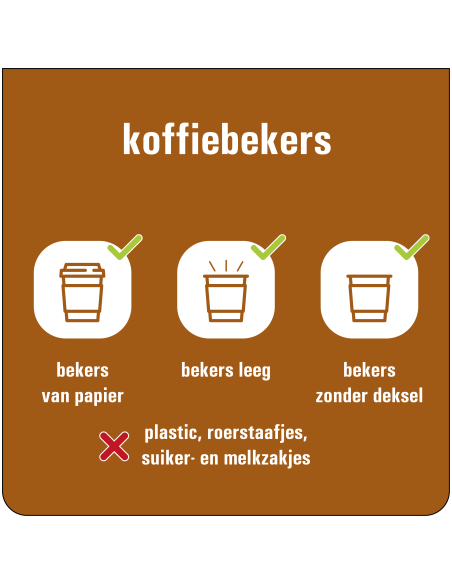 Koffiebekers afval bord, bruin, wit, vierkant