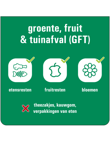 Groente, fruit & tuinafval sticker, groen wit, vierkant