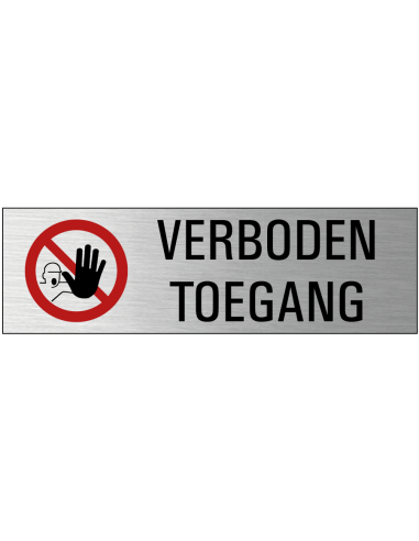 Verboden toegang deurbordje met zelfklevende strip, grijs zwart rood, rechthoekig, symbool verboden toegang