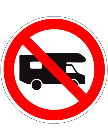 Campers verboden sticker, rood wit, pictogram camper, rond