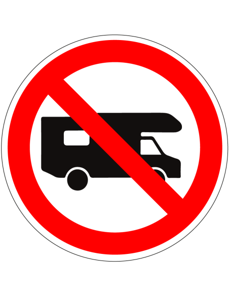 Campers verboden bord, kunststof, rood wit, met pictogram camper, rond
