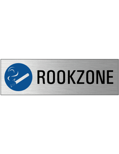 Rookzone deurbordje met zelfklevende strip, grijs zwart blauw, rechthoekig, symbool roken toegestaan