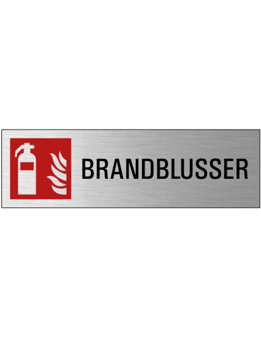 Brandblusser deurbordje met zelfklevende strip, grijs zwart rood, rechthoekig, symbool brandblusser