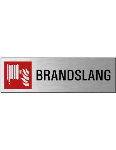 Brandslang deurbordje met zelfklevende strip, grijs zwart rood, rechthoekig, symbool brandslang
