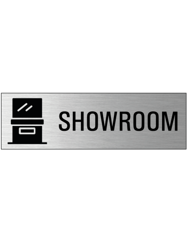 Showroom deurbordje met zelfklevende strip, grijs zwart, rechthoekig, symbool computerscherm