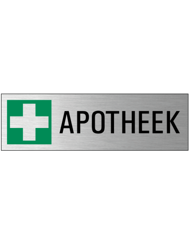 Apotheek deurbordje met zelfklevende strip, grijs zwart groen, rechthoekig, symbool EHBO