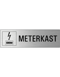 Meterkast deurbordje met zelfklevende strip, grijs zwart , rechthoekig, symbool metertje