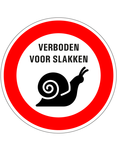 Verboden voor slakken sticker, rood wit, rond, symbool slak, met tekst verboden voor slakken