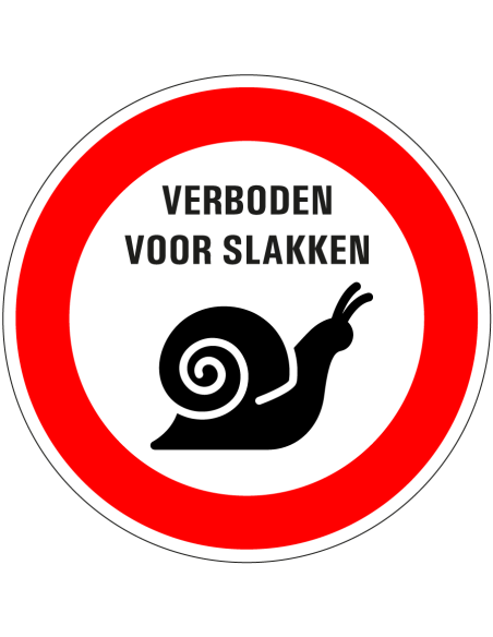 Verboden voor slakken bord, kunststof, rood wit, rond, symbool slak, met tekst verboden voor slakken