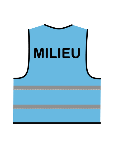 Milieu hesje lichtblauw, met zwarte opdruk