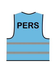 Pers hesje lichtblauw, met zwarte opdruk