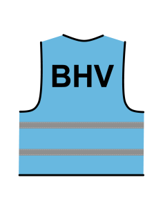 BHV hesje lichtblauw, met zwarte opdruk