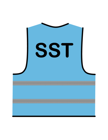 SST hesje lichtblauw, met zwarte opdruk