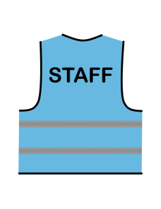 Staff hesje lichtblauw, met zwarte opdruk