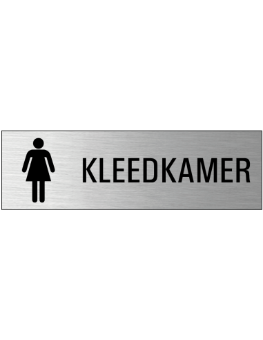 Dames kleedkamer deurbordje met zelfklevende strip, grijs zwart, rechthoekig, tekst en pictogram