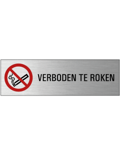 Verboden te roken deurbordje met zelfklevende strip, grijs zwart rood, rechthoekig, tekst en pictogram