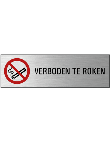 Verboden te roken deurbordje met zelfklevende strip, grijs zwart rood, rechthoekig, tekst en pictogram