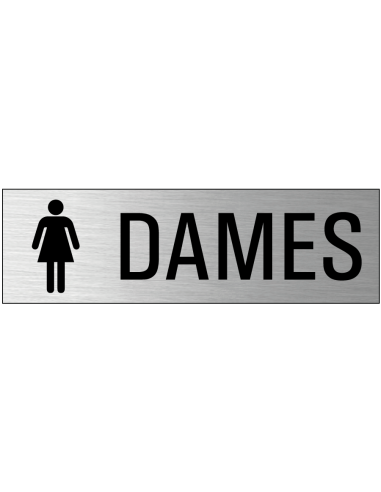 Dames toiletten deurbordje met zelfklevende strip, grijs zwart, rechthoekig, tekst en pictogram