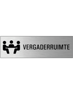 Vergaderruimte deurbordje met zelfklevende strip, grijs zwart, rechthoekig, tekst en pictogram