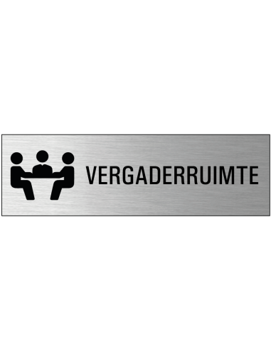 Vergaderruimte deurbordje met zelfklevende strip, grijs zwart, rechthoekig, tekst en pictogram