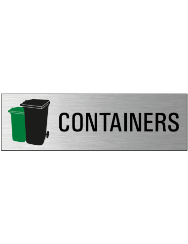 Containers deurbordje met zelfklevende strip, grijs zwart groen, rechthoekig, tekst en pictogram