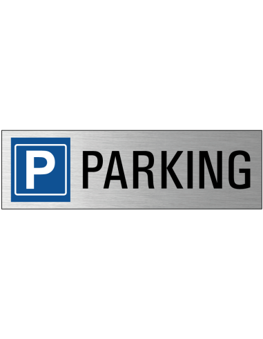 Parking deurbordje met zelfklevende strip, grijs zwart blauw, rechthoekig, tekst en pictogram