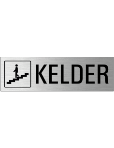 Kelder deurbordje met zelfklevende strip, grijs zwart, rechthoekig, tekst en pictogram