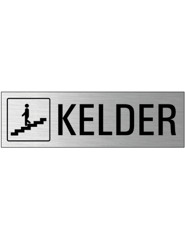 Kelder deurbordje met zelfklevende strip, grijs zwart, rechthoekig, tekst en pictogram