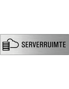 Serverruimte deurbordje met zelfklevende strip, grijs zwart, rechthoekig, tekst en pictogram