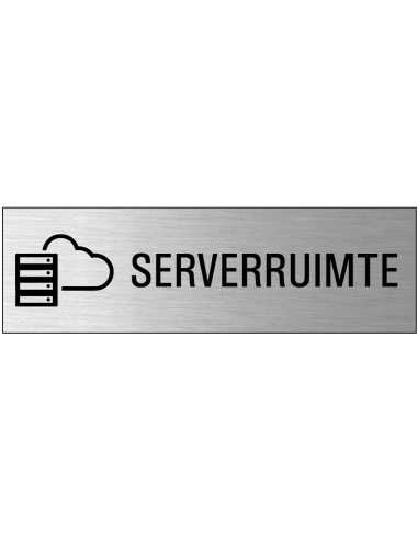 Serverruimte deurbordje met zelfklevende strip, grijs zwart, rechthoekig, tekst en pictogram