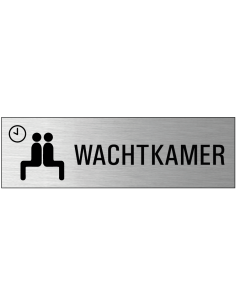 Wachtkamer deurbordje met zelfklevende strip, grijs zwart, rechthoekig, tekst en pictogram
