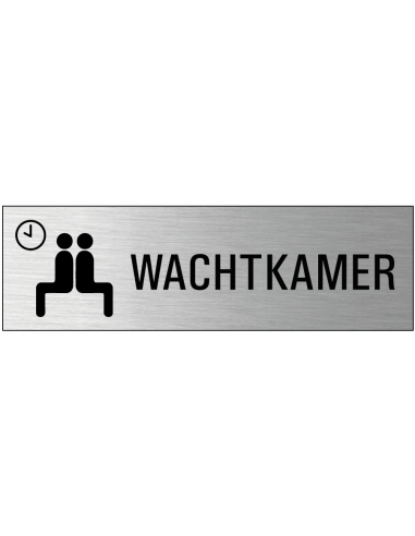 Wachtkamer deurbordje met zelfklevende strip, grijs zwart, rechthoekig, tekst en pictogram