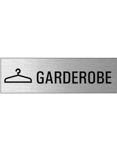 Garderobe deurbordje met zelfklevende strip, grijs zwart, rechthoekig, tekst en pictogram