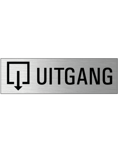 Uitgang deurbordje met zelfklevende strip, grijs zwart, rechthoekig, tekst en pictogram