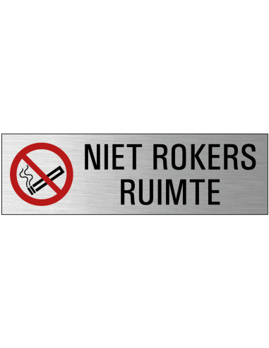 Niet rokers ruimte deurbordje met zelfklevende strip, grijs zwart rood, rechthoekig, tekst en pictogram