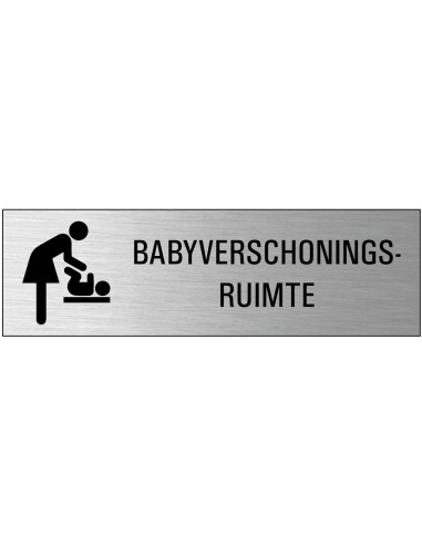 Babyverschoningsruimte deurbordje met zelfklevende strip, grijs zwart, rechthoekig, tekst en pictogram