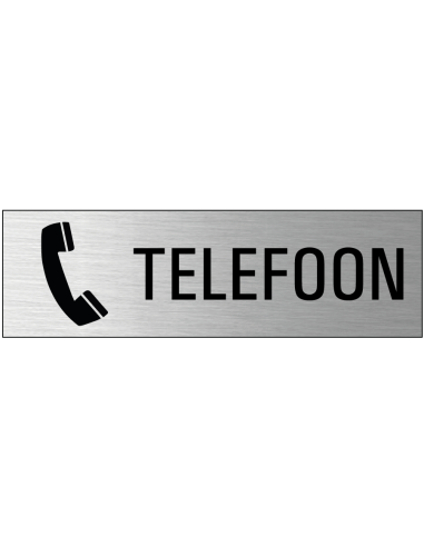 Telefoon deurbordje met zelfklevende strip, grijs zwart, rechthoekig, tekst en pictogram