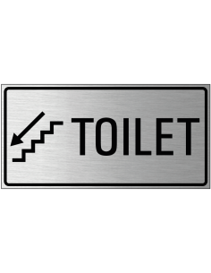 Toilet trap omlaag bord links, geborsteld aluminium, trap met pijl, rechthoek, Nederlandse tekst