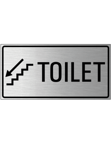 Toilet trap omlaag bord links, geborsteld aluminium, trap met pijl, rechthoek, Nederlandse tekst