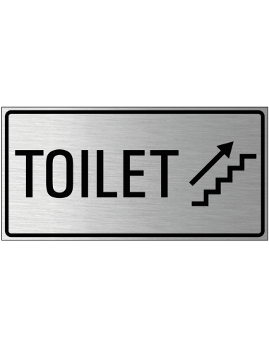Toilet trap omhoog bord rechts, geborsteld aluminium, trap met pijl, rechthoek, Nederlandse tekst