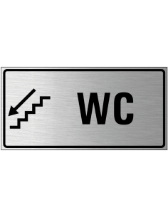 Wc trap omlaag bord links, geborsteld aluminium, trap met pijl, rechthoek, Nederlandse tekst