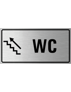 Wc trap omhoog bord links, geborsteld aluminium, trap met pijl, rechthoek, Nederlandse tekst