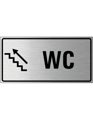 Wc trap omhoog bord links, geborsteld aluminium, trap met pijl, rechthoek, Nederlandse tekst
