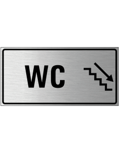 Wc trap omlaag bord rechts, geborsteld aluminium, trap met pijl, rechthoek, Nederlandse tekst